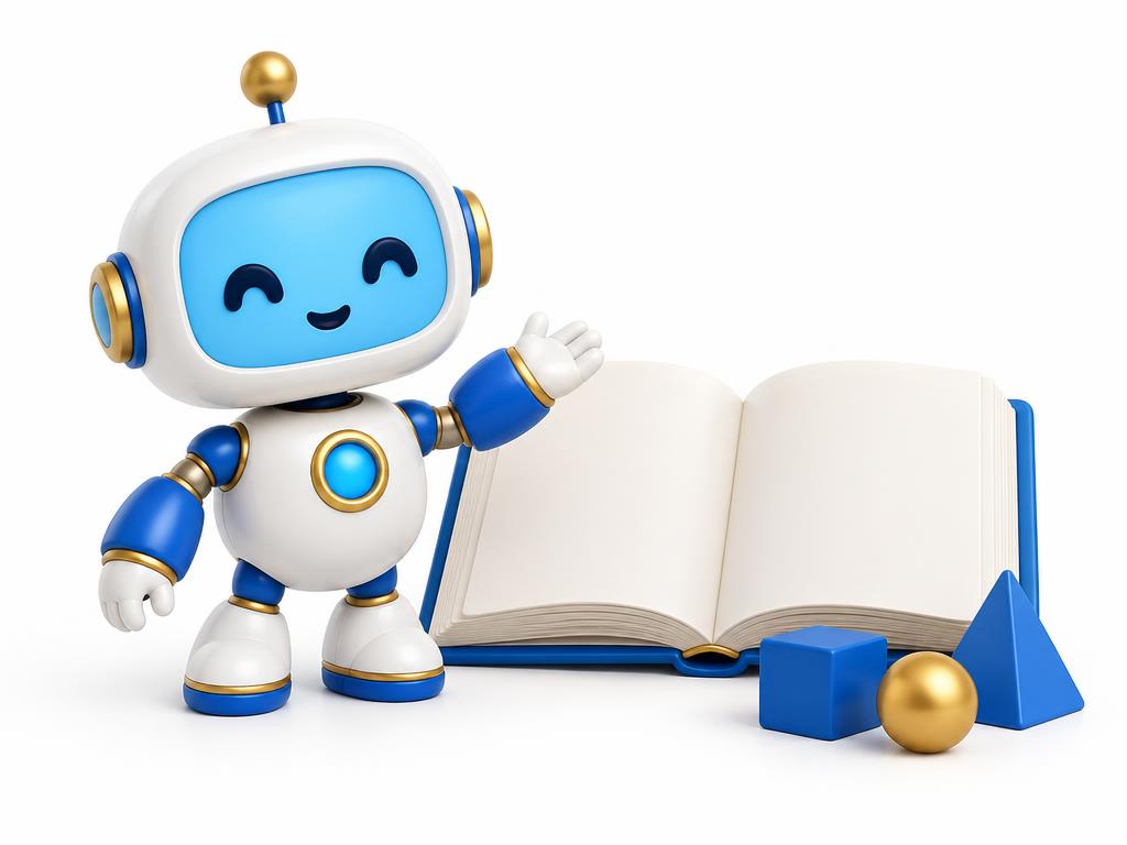 Ilustración conceptual de un asistente educativo junto a un libro abierto
